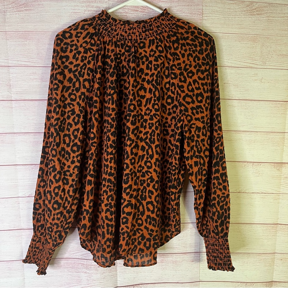 Loft Petite NEW Leopard Print Smocked Blouse Size MP
